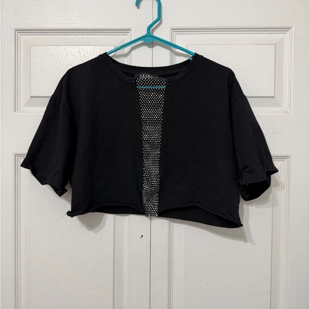 AKIRA Black Crop Top with Sparkling Detail